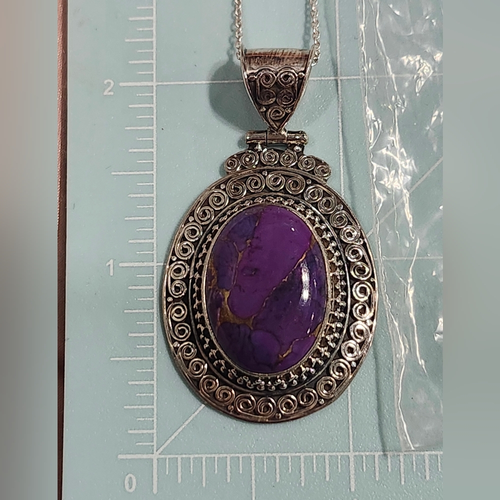 NWT JTV Purple Turquoise Sterling Silver Pendant With Chain